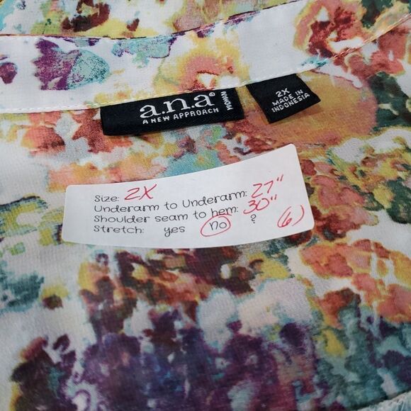 A.N.A Sz 2X Floral Slipover Semi-Sheer Casual Blouse Plus Size 425 - Picture 3 of 7